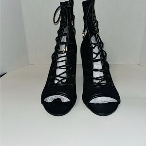 JF Lace Up Open Toe 3 Inch Heels Size 9.5